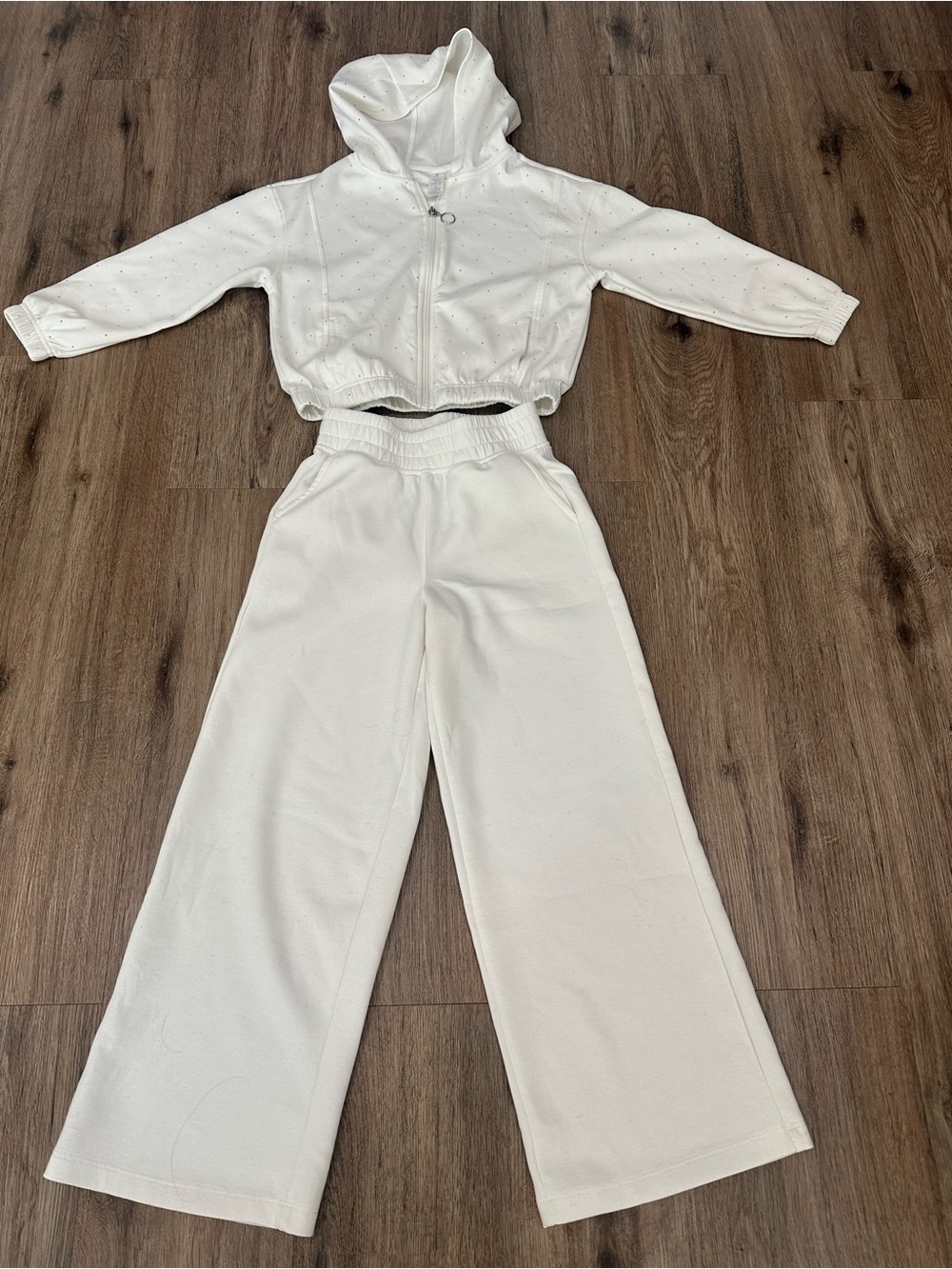 Yogalicious Kids White Hooded Zip Crop Jacket & Wide-Leg Pants Set